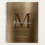 Modern Simple Brushed Metallic Gold Monogram Planner<br><div class="desc">Modern Simple Brushed Metallic Gold Monogram Planner</div>