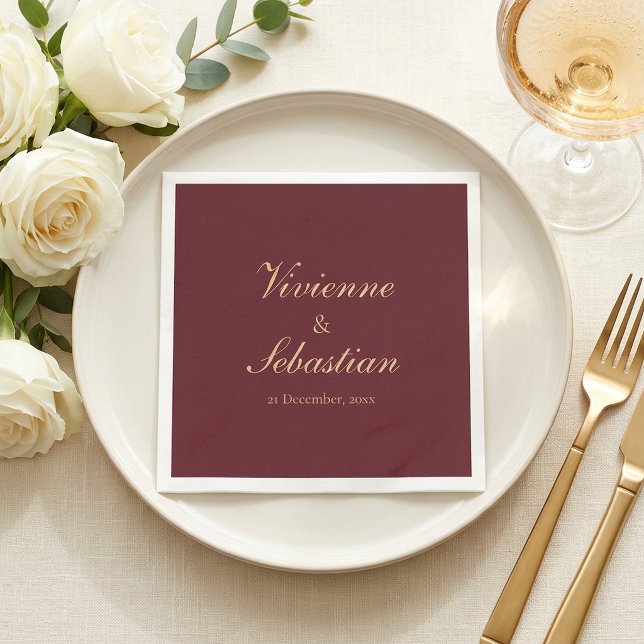 Modern Simple Burgundy Script Minimalist Wedding Napkin (Modern Simple Burgundy Script Minimalist Wedding Napkins)