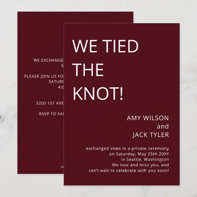 Modern Simple Burgundy Wedding Announcement (Front/Back)