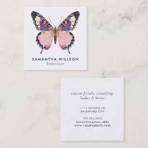 Modern Simple Butterfly Pink Purple Whimsical Square Business Card
