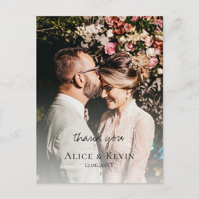 Modern Simple Calligraphy Photo Wedding Thank You Postcard (Front)