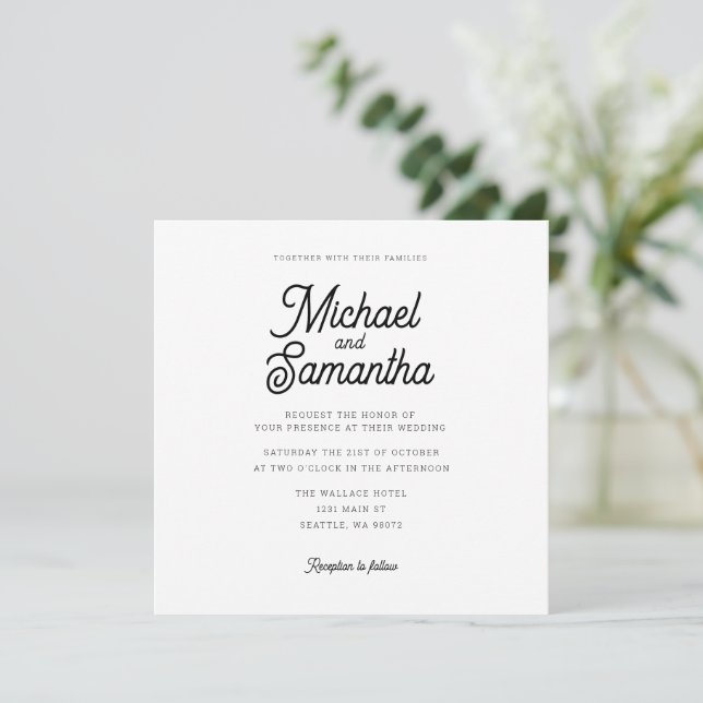 Modern Simple Calligraphy Script Wedding Invitatio Invitation (Standing Front)