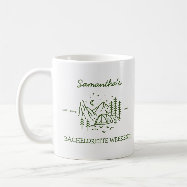 Modern Simple Camping Bachelorette Party Nature Coffee Mug (Left)