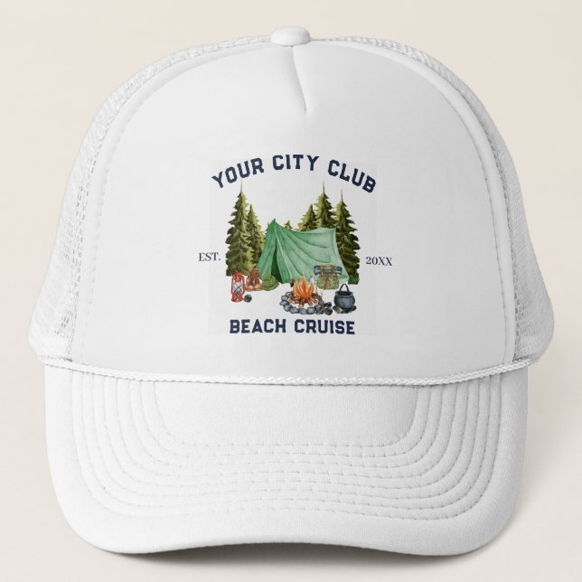 Modern Simple Camping Weekend Bachelorette Party Trucker Hat (Front)