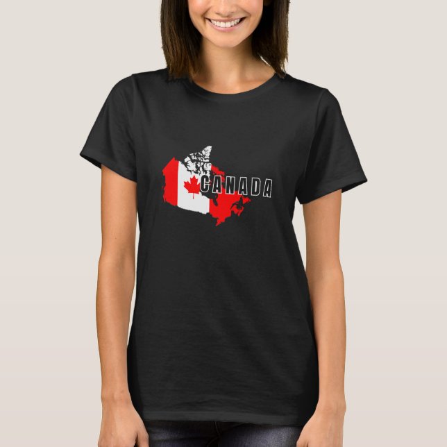 Modern Simple Canadian Canada Script map Flag  T-Shirt (Front)