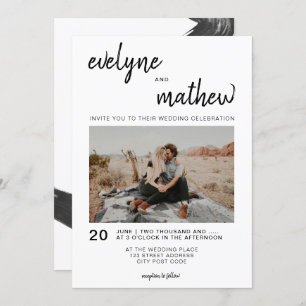 Modern simple casual black white photo wedding invitation