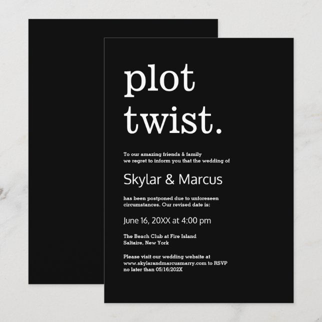 Modern Simple Casual Wedding Postponement Invitation (Front/Back)