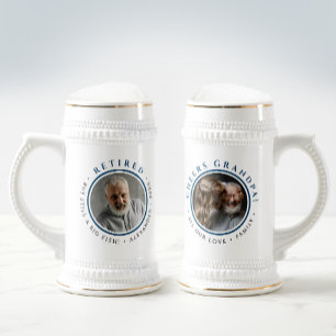 Modern Simple Cheers Grandpa Retire Family Photo Beer Stein