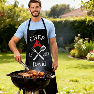 Modern Simple Chef Custom Name BBQ Adult  Apron