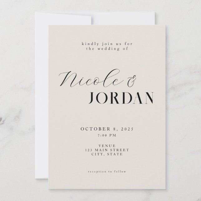 Modern Simple Chic Black and Ivory Wedding Invitation (Front)