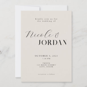 Modern Simple Chic Black and Ivory Wedding Invitation