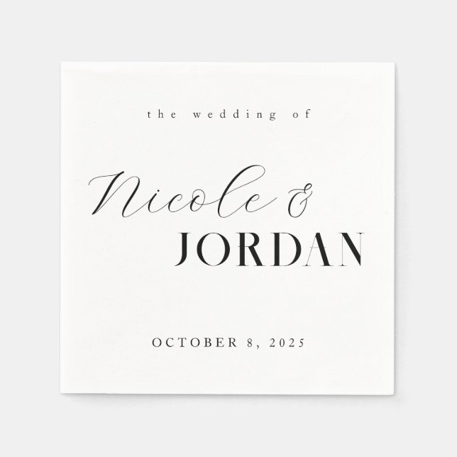 Modern Simple Chic Black and White Wedding Napkin (Front)