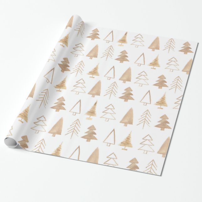 Modern Simple Chic Christmas Trees Wrapping Paper (Unrolled)
