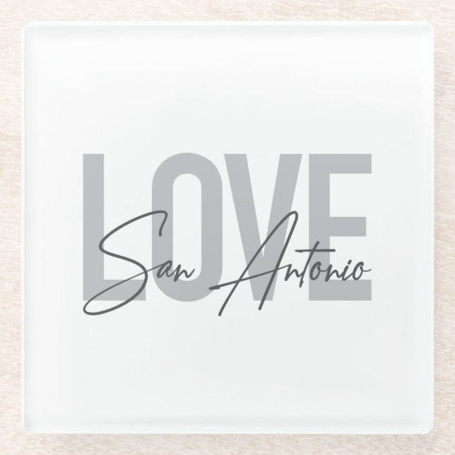 Modern, simple, chic, cool design Love San Antonio Glass Coaster (Front)