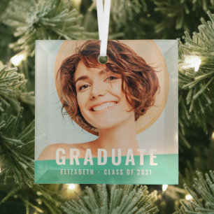 Modern Simple Chic Custom Graduate Grad Photo Glass Ornament