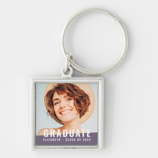 Modern Simple Chic Custom Graduate Grad Photo Keychain (Front)