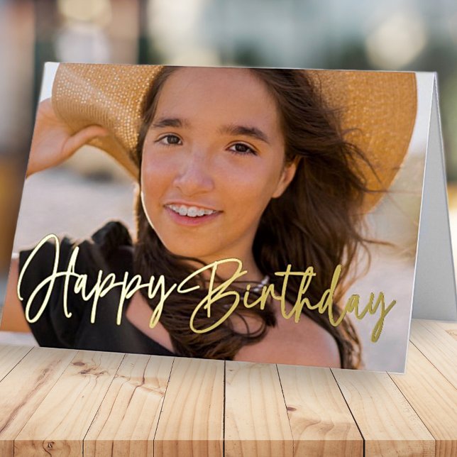 Modern Simple Chic Custom Photo Birthday Foil Greeting Card (Creator Uploaded)