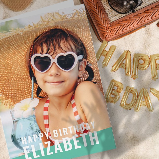 Modern Simple Chic Custom Photo Birthday Greeting Card (Creator Uploaded)