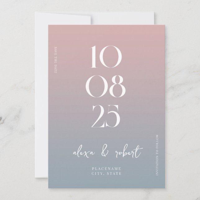 Modern Simple Chic Dusty Rose Blue Wedding Save The Date (Front)