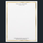 Modern Simple Chic Gold White Border Lawyer Letterhead<br><div class="desc">This simple, minimalist, and modern letterhead is perfect for the professional lawyer, attorney, or business woman or man. It features a faux printed gold foil border with a contemporary font on top of a white background. It's a stylish and unique way to personalize and customize your letterhead. ***IMPORTANT DESIGN NOTE:...</div>