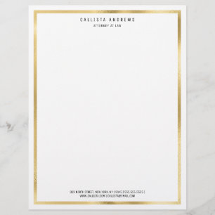 Modern Simple Chic Gold White Border Lawyer Letterhead