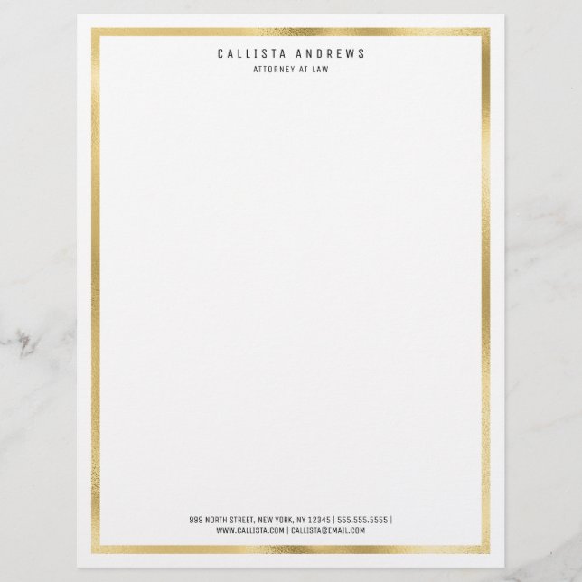 Modern Simple Chic Gold White Border Lawyer Letterhead (Front)