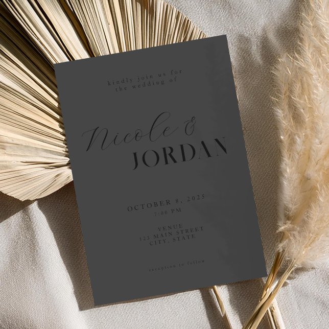 Modern Simple Chic Matte Black Wedding Invitation (Creator Uploaded)