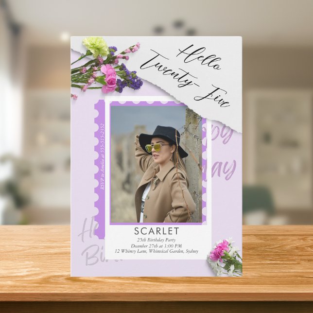 Modern simple Chic Purple 25th birthday  Invitation (Creator Uploaded)