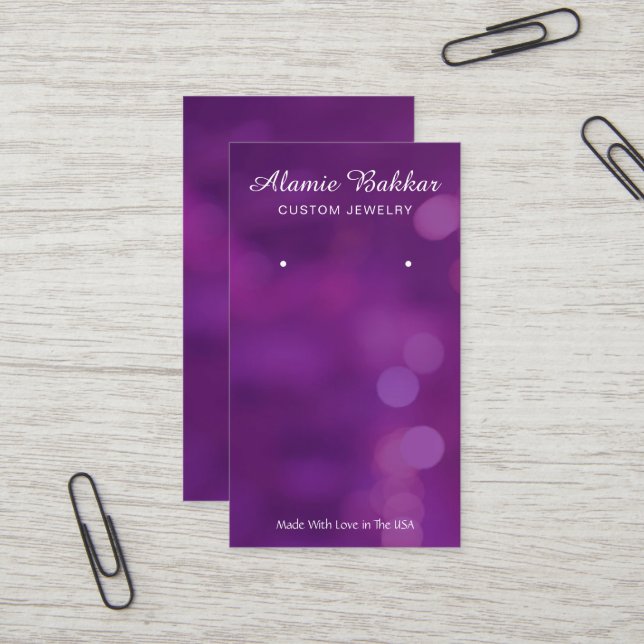 Modern Simple Chic Purple jewellery earring displa Business Card (Front/Back In Situ)