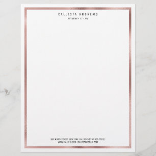 Modern Simple Chic Rose Gold White Border Lawyer Letterhead