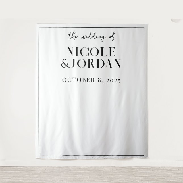 Modern Simple Chic Wedding Backdrop Tapestry (Front)
