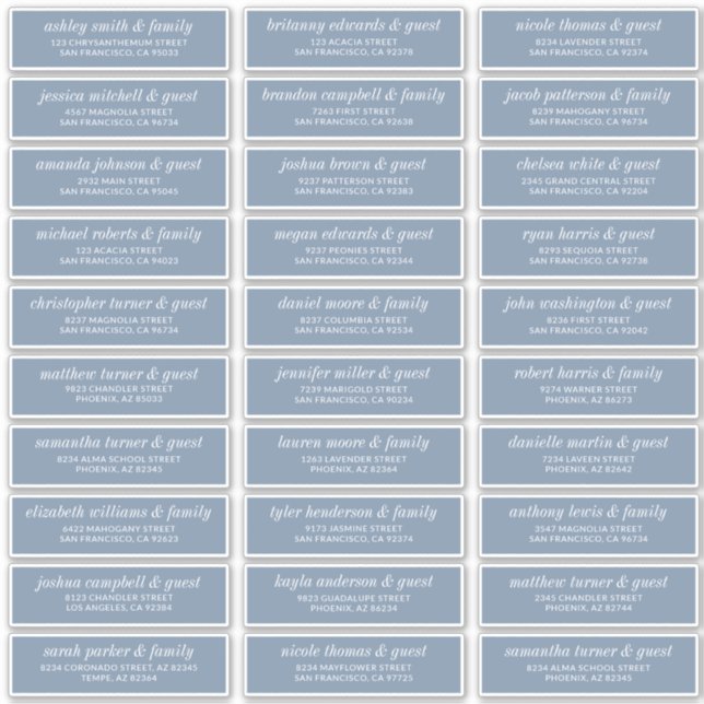 Modern Simple Chic Wedding Guest Names Address (Front)