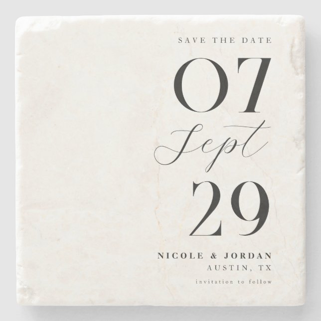 Modern Simple Chic Wedding Save The Date Stone Coaster (Front)