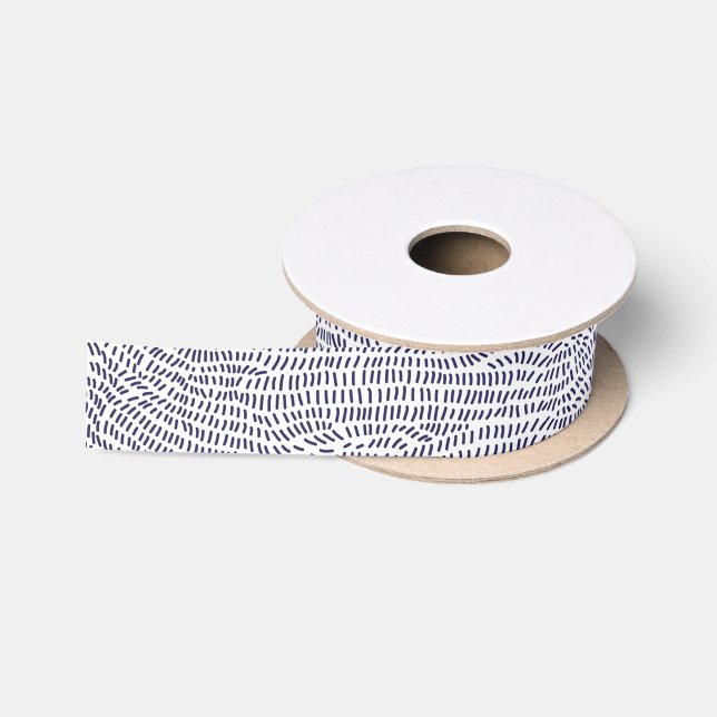 Modern Simple Christmas blue Doodle Satin Ribbon (Spool)