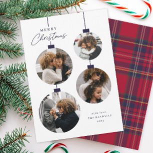 Modern Simple Christmas Ornament 4 Photo Holiday Card