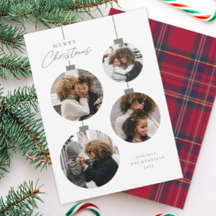 Modern Simple Christmas Ornament 4 Photo Holiday Card