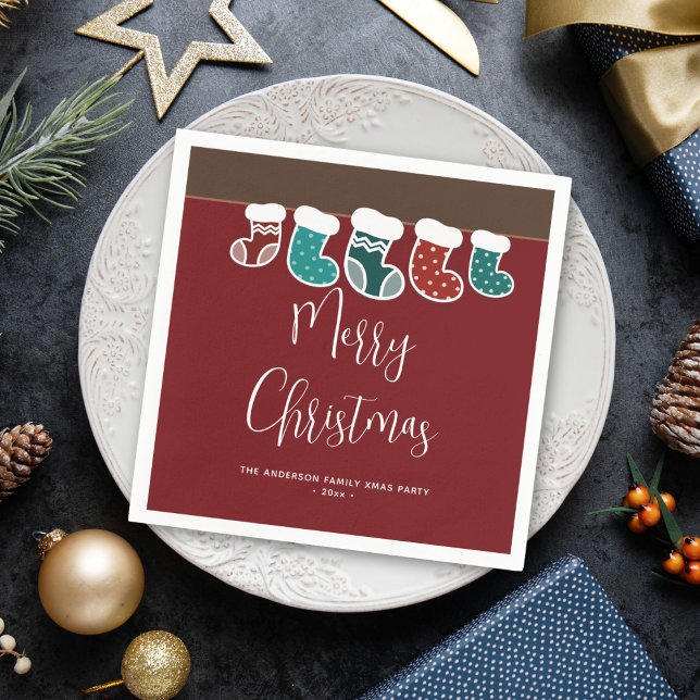 Modern Simple Christmas Stockings Holiday Party Napkin (Creator Uploaded)