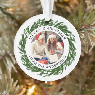 Modern Simple Christmas Wreath Family Photo Ornament