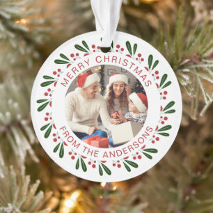 Modern Simple Christmas Wreath Family Photo Ornament