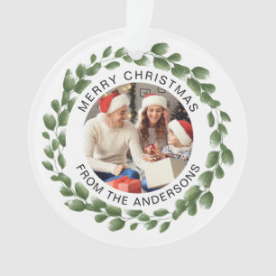 Modern Simple Christmas Wreath Family Photo Ornament