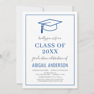 Modern Simple Class of 2023 Blue Graduation Photo Invitation