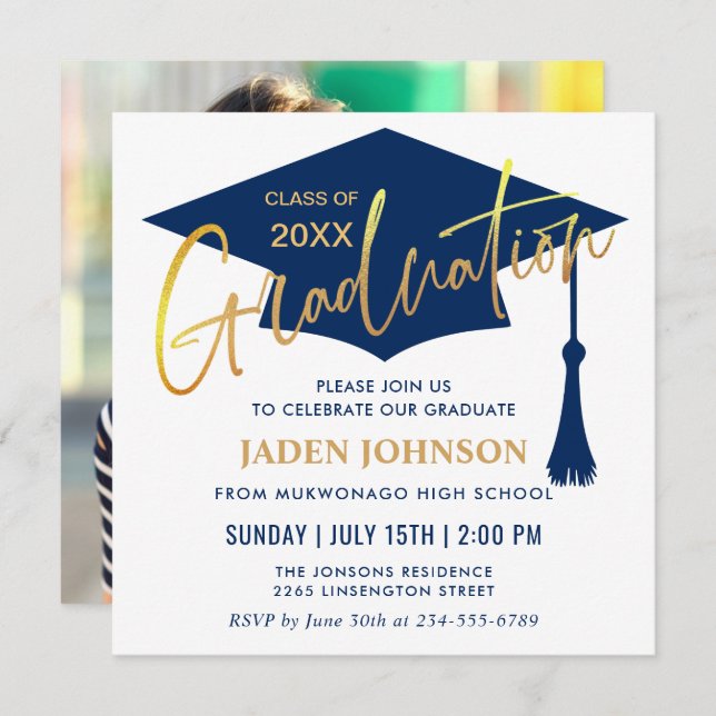 Modern Simple Class of 2024 PHOTO Graduation Party Invitation (Front/Back)
