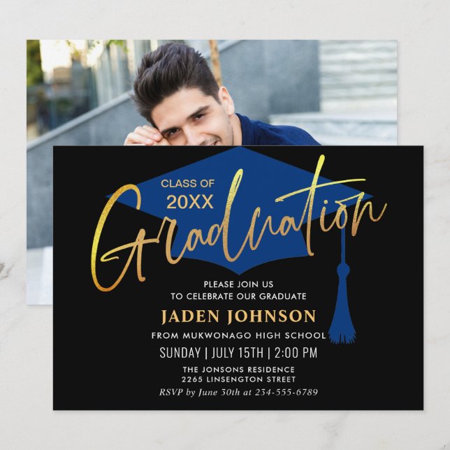 Modern Simple Class of 2024 PHOTO Graduation Party Invitation (Front/Back)