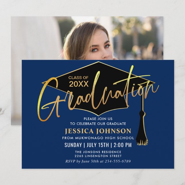 Modern Simple Class of 2024 PHOTO Graduation Party Invitation (Front/Back)