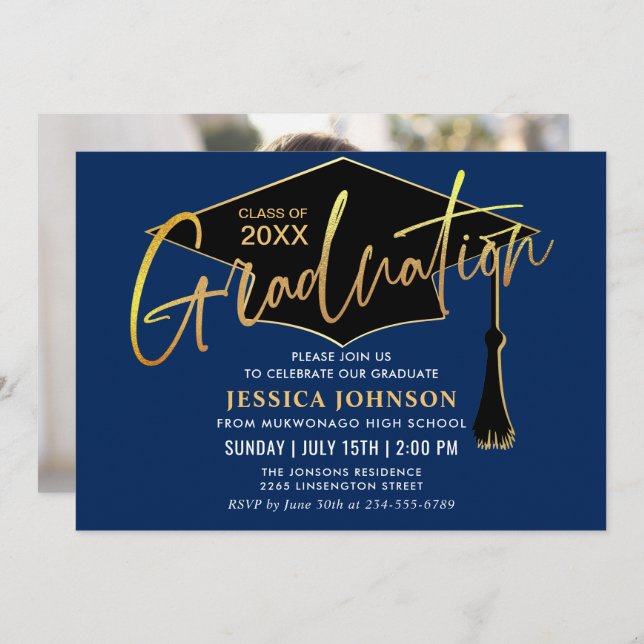 Modern Simple Class of 2026 PHOTO Graduation Party Invitation (Front/Back)