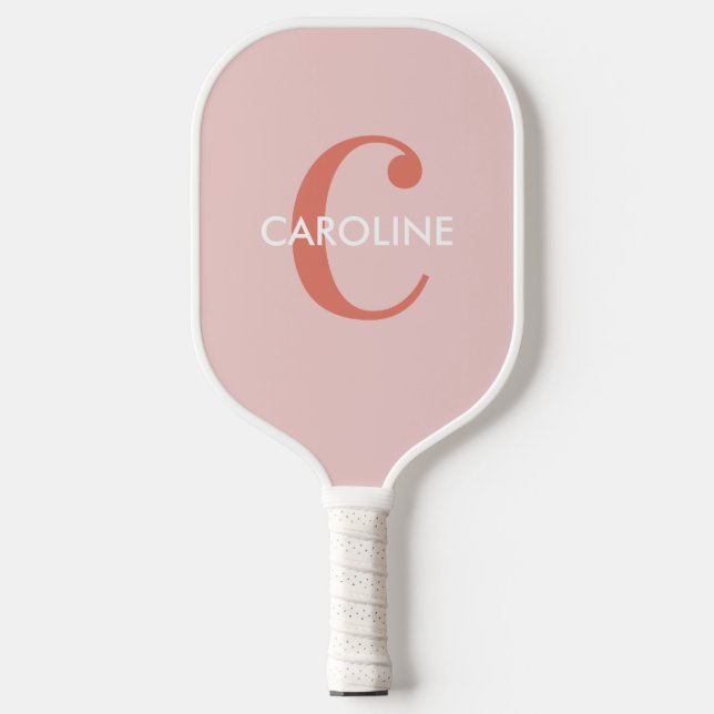 Modern Simple Classic Initial Pink Blush Pickleball Paddle (Front)