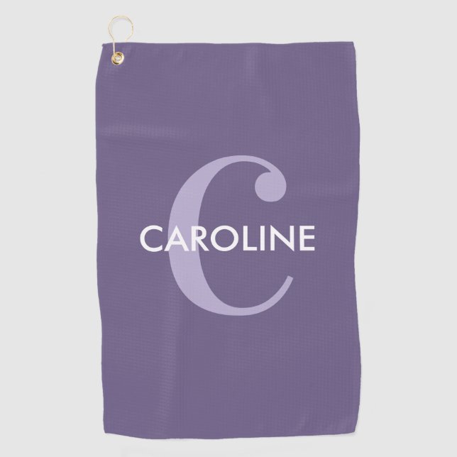 Modern Simple Classic Initial Purple Golf Towel (Front)