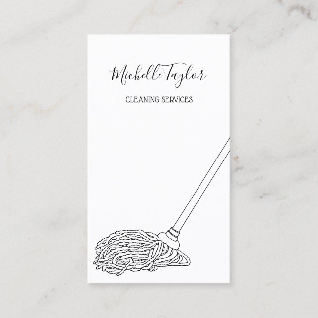 Modern Simple Cleaning Services Mop Maid Business Card (Front)