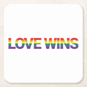 Modern, simple, colourful, vibrant design Love Win Square Paper Coaster