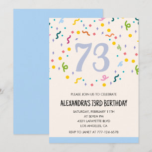 Modern Simple Confetti 73rd birthday invitations 